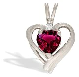 14K White Gold Heart Created Ruby and Diamond Pendant