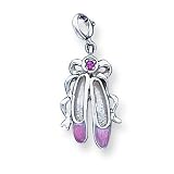 Sterling Silver Pink Enameled Ballet Slippers Charm with 20 inch Sterling Silver Chain