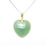 Gold Overlay Sterling Silver Green Chinese Jade Heart Pendant