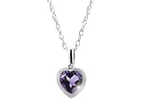 9ct White Gold Amethyst Diamond Heart Rubover Pendant On 18 Rope Chain