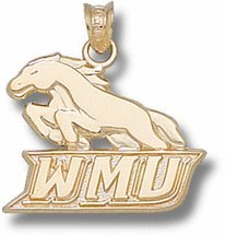 Western Michigan Broncos "WMU with Bronco" 5/8" Pendant - 10KT Gold Jewelry