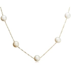 14k Yellow Gold Freshwater Cultured Pearl Tin-Cup Necklace, 18 by Amazon.com Collection