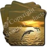 DOLPHINS at GOLD SEA SUNSET Set of 4 Coasters