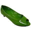Womesn Green Kitten Heel Oriental Peep-Toe Ladies Patent Shoes
