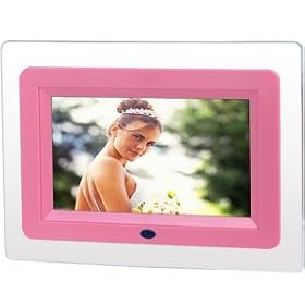 August DPF703P Multifunction 7" LCD Digital Photo Frame with Built-in Internal Memory, Calendar & Alarm Clock - Pink Clear