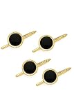 Solid 14K Gold and Onyx Round Stud Set w/Swirl Design