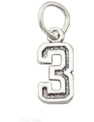 Sterling Silver Jersey Number Three 3 Charm