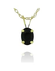 14k Yellow Gold Oval Genuine Black Sapphire Pendant with 18" Chain.