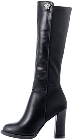 INDEX Women's Rough High-Heels Fahsion Genuine Leather Long Boots(8 B(M) US, Black)
