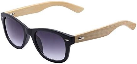 Womens Mens Wood Bamboo Temple Wayfarer Retro Vintage Lightweight Sunglasses (Black Frame)