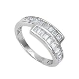 .925 Sterling Silver Promise Ring With Baguette Shape Cubic Zirconias in Channel Setting