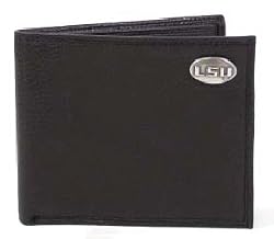Black Pebble Grain Leather Bi-fold Wallet with Silver Emblem - Collegiate Series
