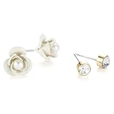 Betsey Johnson Earrings Crystal And White Rose