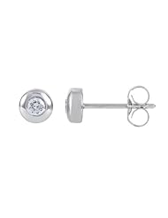 14K White Gold 0.15ct Ultimate Solitaire Bezel Set White Diamond Stud Earrings