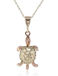 Girls 14k Rose and Yellow Gold Turtle Pendant with Chain, 18"