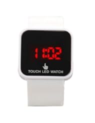 Touch Screen Red LED Watches Mens Ladies White Rubber Wristwatch
