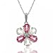 White Gold Flower Pendant Necklace w White & Pink Topaz
