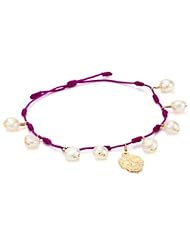 Mercedes Salazar "Milagritos" Pearl and Skull Gold-Plated Charm Adjustable Knott Red Bracelet