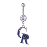 Colorado Rockies 316L Stainless Steel Belly Ring with Clear Cubic Zirconia - 14G - 5/8 Inch Bar Length - Sold Individually