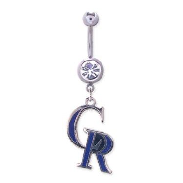 Colorado Rockies 316L Stainless Steel Belly Ring with Clear Cubic Zirconia - 14G - 5/8 Inch Bar Length - Sold Individually
