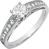 14K White Gold Round Moissanite Diamond Engagement Ring