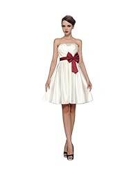 Strapless Satin  Short Homecoming Dress/Bridesmaid Dress/Prom Dress/Wedding Party Dress  With a Bow(s) and a Sash 