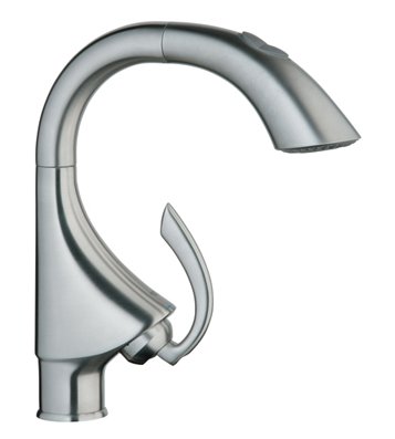Kitchen Faucet Single Hole by Grohe - 32-073 in Stainless Steel w/soft black sprayhead
