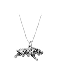 Sterling Silver Three Dimensional Saber Tooth Tiger Necklace