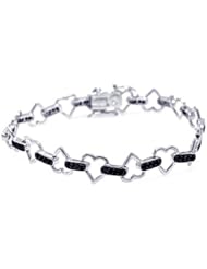 (SJFBGB00045) Dazzling Sterling Silver Floating Heart with Black Color Cubic Zirconia Bracelet, Includes Gift Box and Special Pouch.