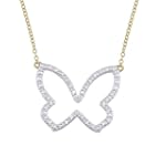 18k Yellow Gold Plated Sterling Silver Diamond Accent Butterfly Necklace, 18"