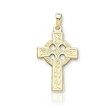14k Yellow Gold Elegant Style Small Carved Celtic Cross