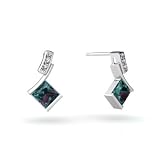 14K White Gold Square Created Alexandrite and Diamond Drop Earrings