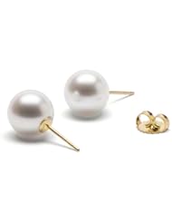 HinsonGayle AAA Gem Collection 9.5-10.0mm White Cultured Pearl Stud Earrings (Solid 14K Yellow Gold)