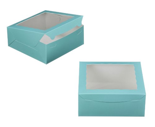 Dress My Cupcake Window Cupcake Box with Lid and Holder for 6 Standard Cupcakes, Tiffany Blue/White, Set of 100