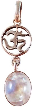 Om Mandala Cabochon Pendant Sterling Silver with Healing Crystal Oval Drop Moonstone