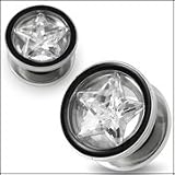 SS Star Jeweled Screw Fit Flesh Tunnel Piercing Jewelry