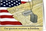 Military dog tags on U.S. Constitution for Memorial Day Card