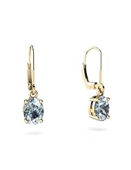 Genuine Aquamarine 14kt Yellow Gold Lever Back Earrings