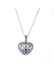 Sterling Silver September Birthstone Sapphire Cubic Zirconia Filigree Heart Pendant/Necklace 18 Inches 925 Silver Chain