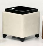 Micro Fiber Storage Ottoman (Cream) (20"H x 17"W x 17"D)