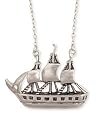 Silver Metal Pirate Ship Necklace
