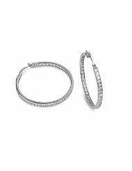 .925 Sterling Silver CZ Hoop Inside Out Earrings 35mmx3.5mm Large Hoops