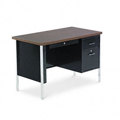 ALERA Single Pedestal Steel Desk, 45w x 24d x 29-1/2h, Walnut/Black