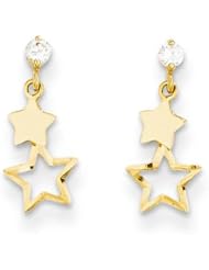 MadiK® Kids 14k Yellow Gold Polished Drop Dangle Star with CZ Post Earrings