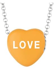 Sterling Silver 12mm Orange enamel Sweethearts LOVE Heart Pendant
