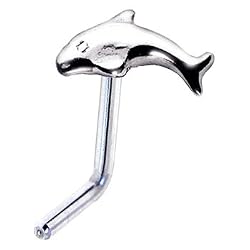 Sterling Silver Swimming Dolphin L-Shaped Nose Ring