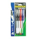 BAZIC Essence Gel-Pen with Grip, Assorted, 4 Per Pack