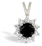 14K White Gold Genuine Round Black Onyx and Diamond Pendant