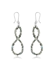 16.30 Cts Beads White & Light Gray Rough Diamond Dangle Earrings in Silver