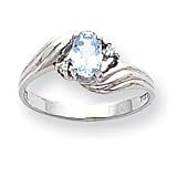14k White Gold .03ct Diamond and Aquamarine Birthstone Ring
